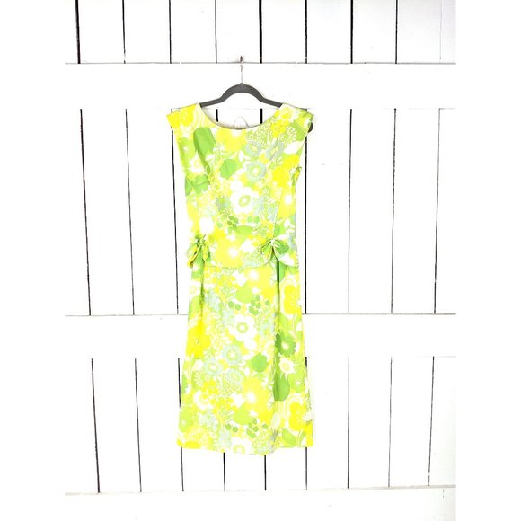 Vintage Jeanette Alexander lime green floral sleeveless 60s midi dress - Picture 1 of 5